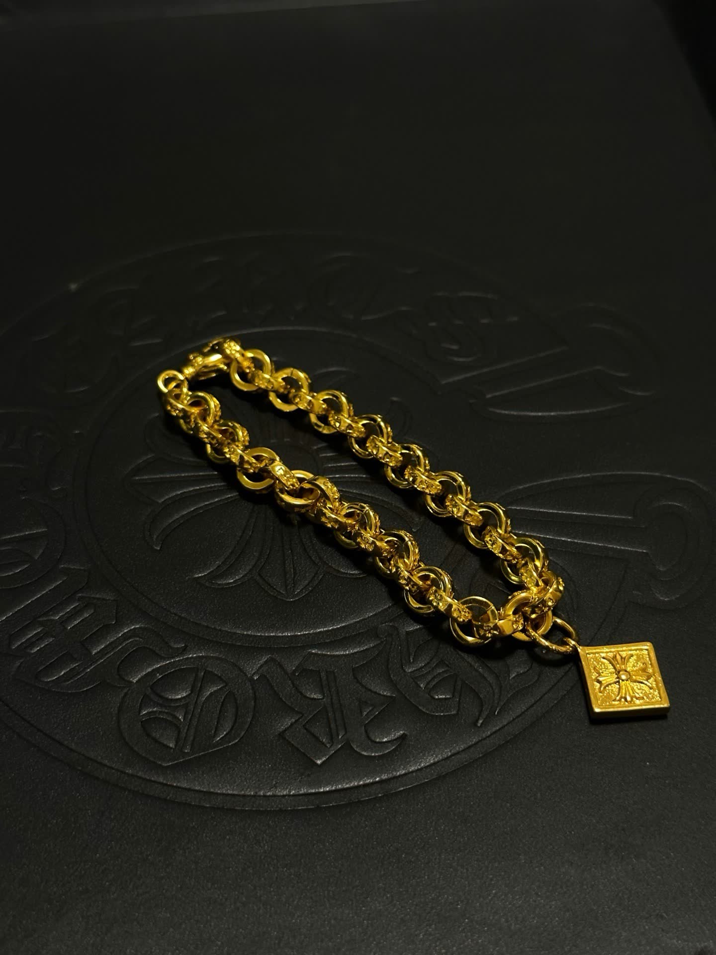 Chrome Hearts Gold-Plated Bracelet with Square Charm